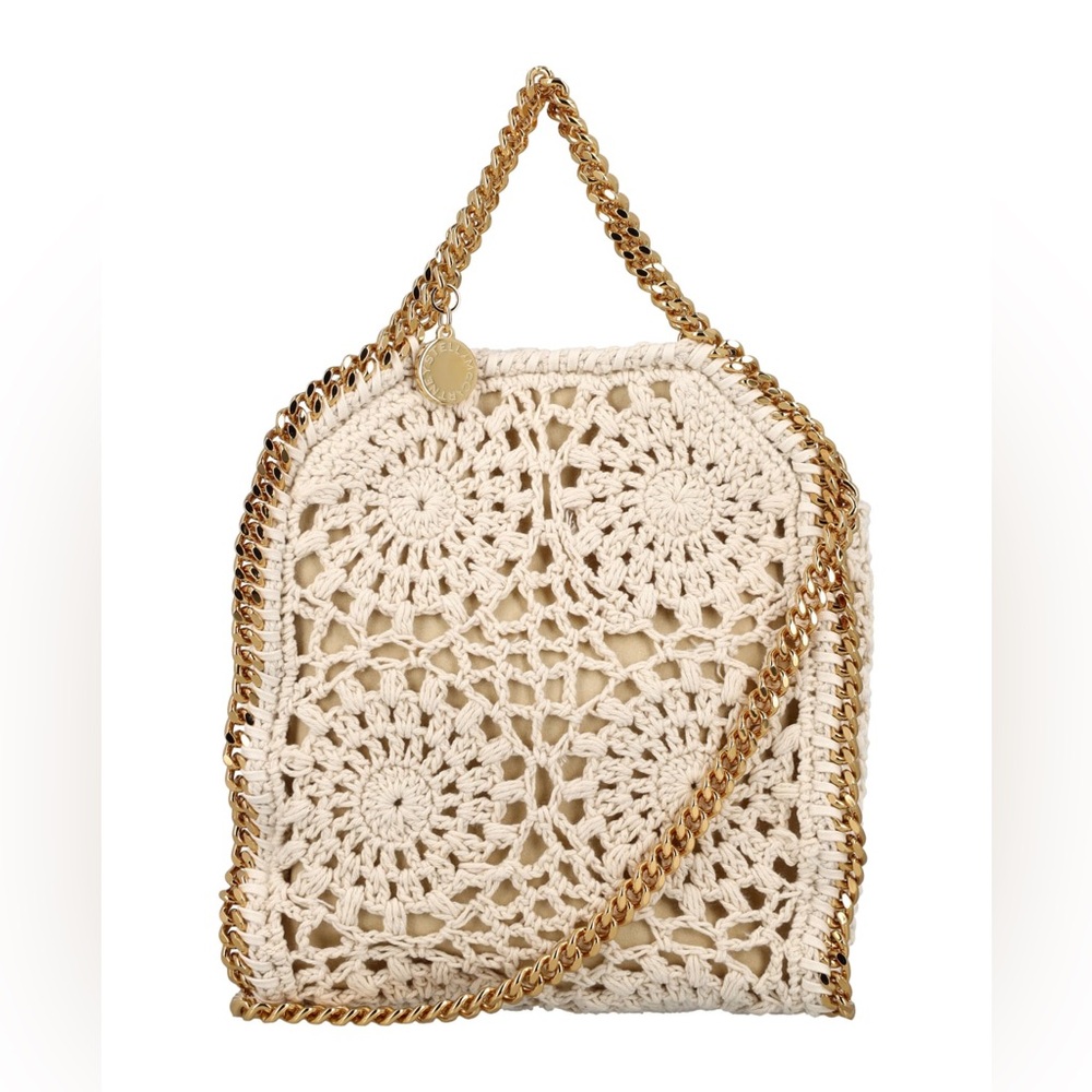 Stella McCartney Crochet Falabella Shoulder Bag in Cream with Gold Chain
